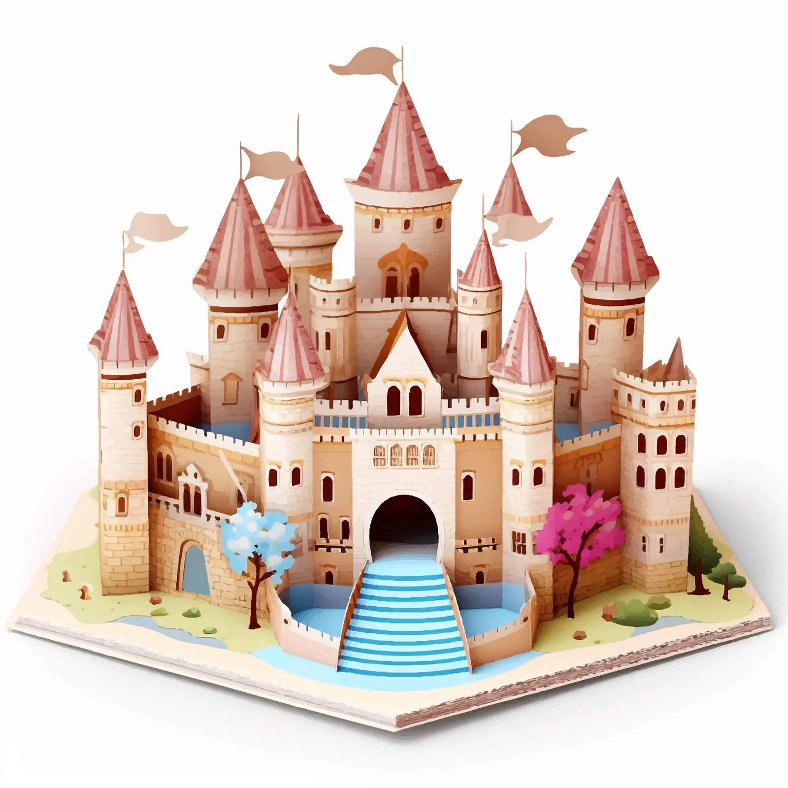 Pop-up Book Illustration Featuring a Castle – free castle illustration image from Dotvec