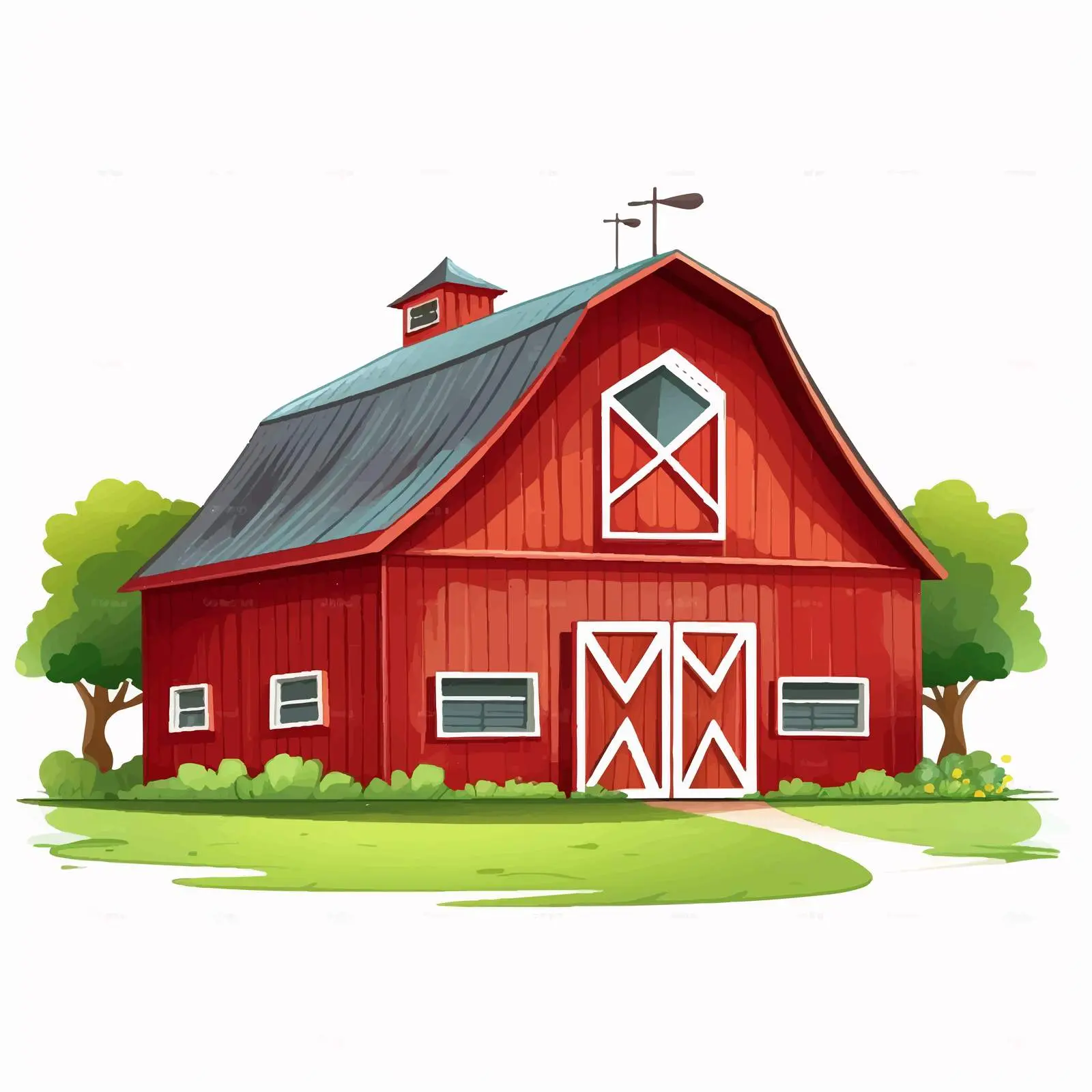Red Barn House Illustration on White Background — free download from Dotvec