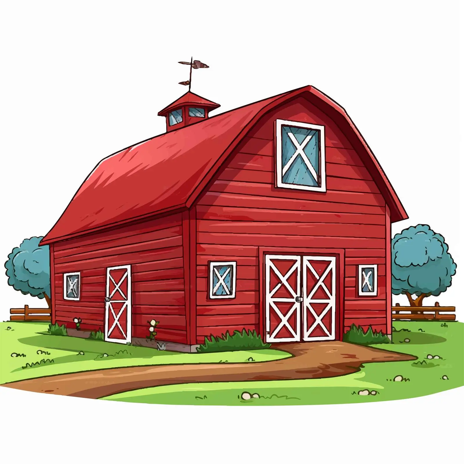 Red Barn House Illustration on White Background — free download from Dotvec