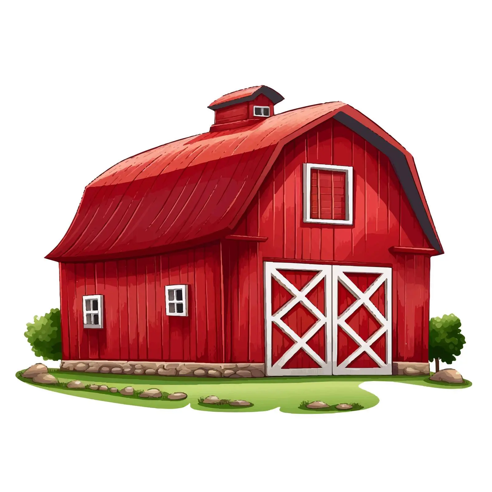 Red Barn House Illustration on White Background – free heritage building image from Dotvec