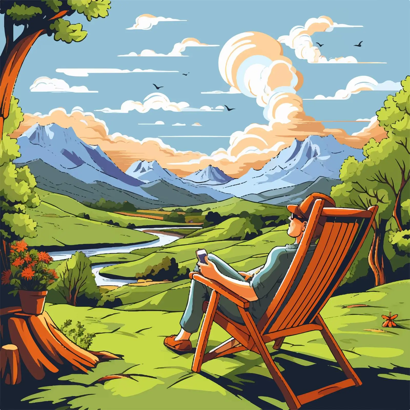 Relaxing Vector Illustration of a Scenic View — free download from Dotvec