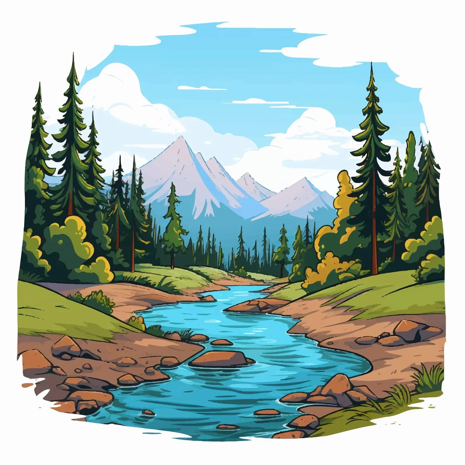 River Forest Mountain Landscape Vector Illustration — free download from Dotvec