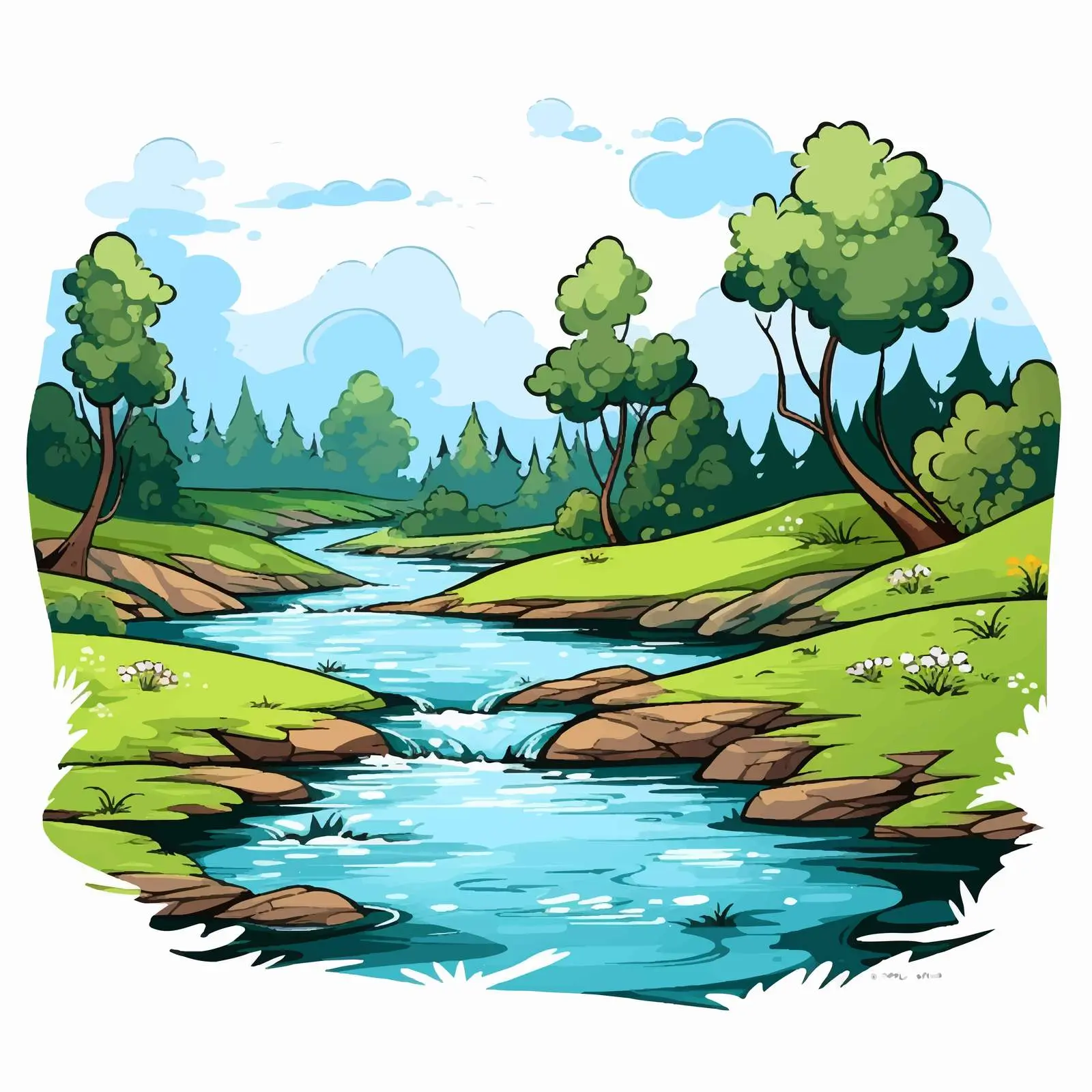 Beautiful River Landscape Vector Illustration — free download from Dotvec