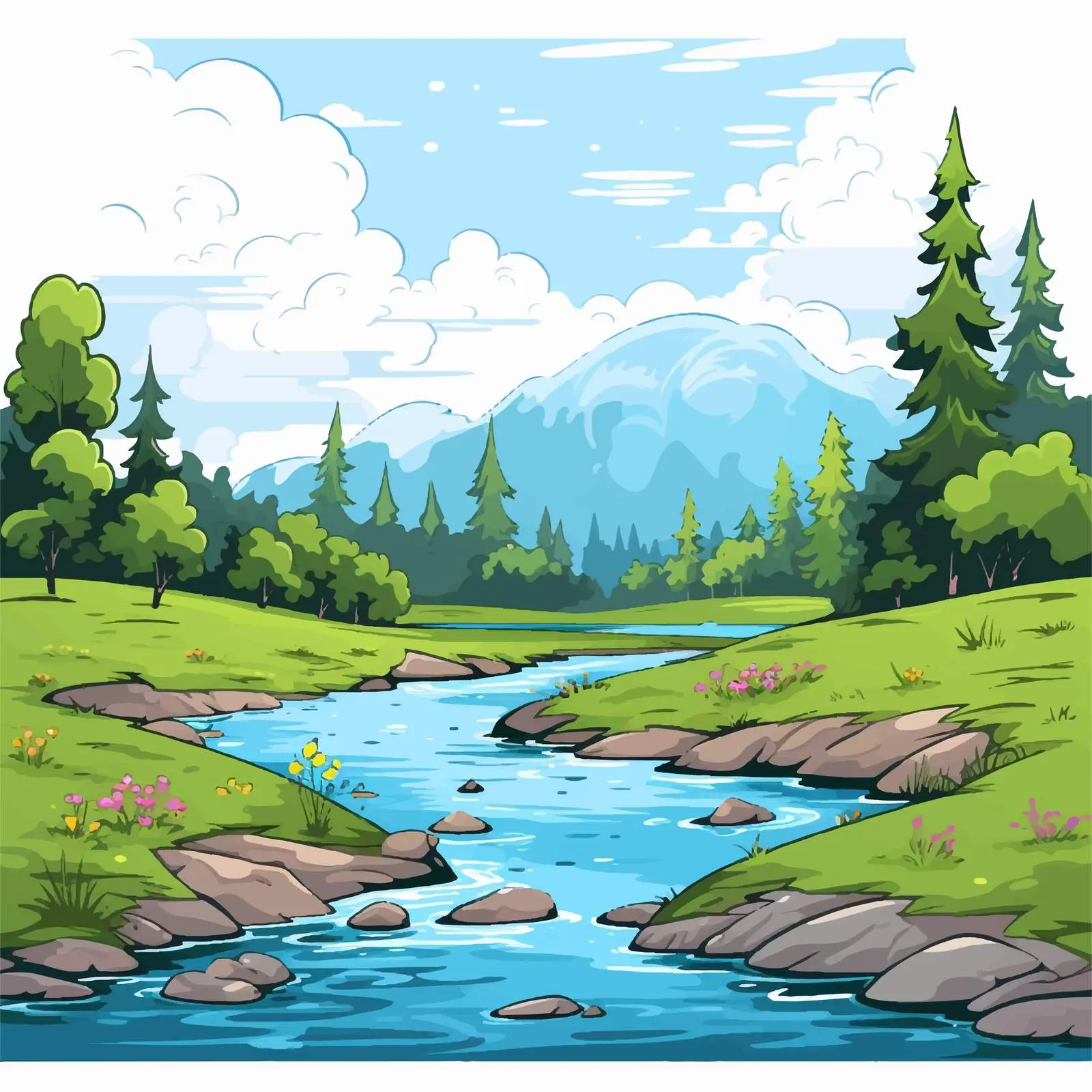 River and Beautiful Landscape Vector Illustration — free download from Dotvec
