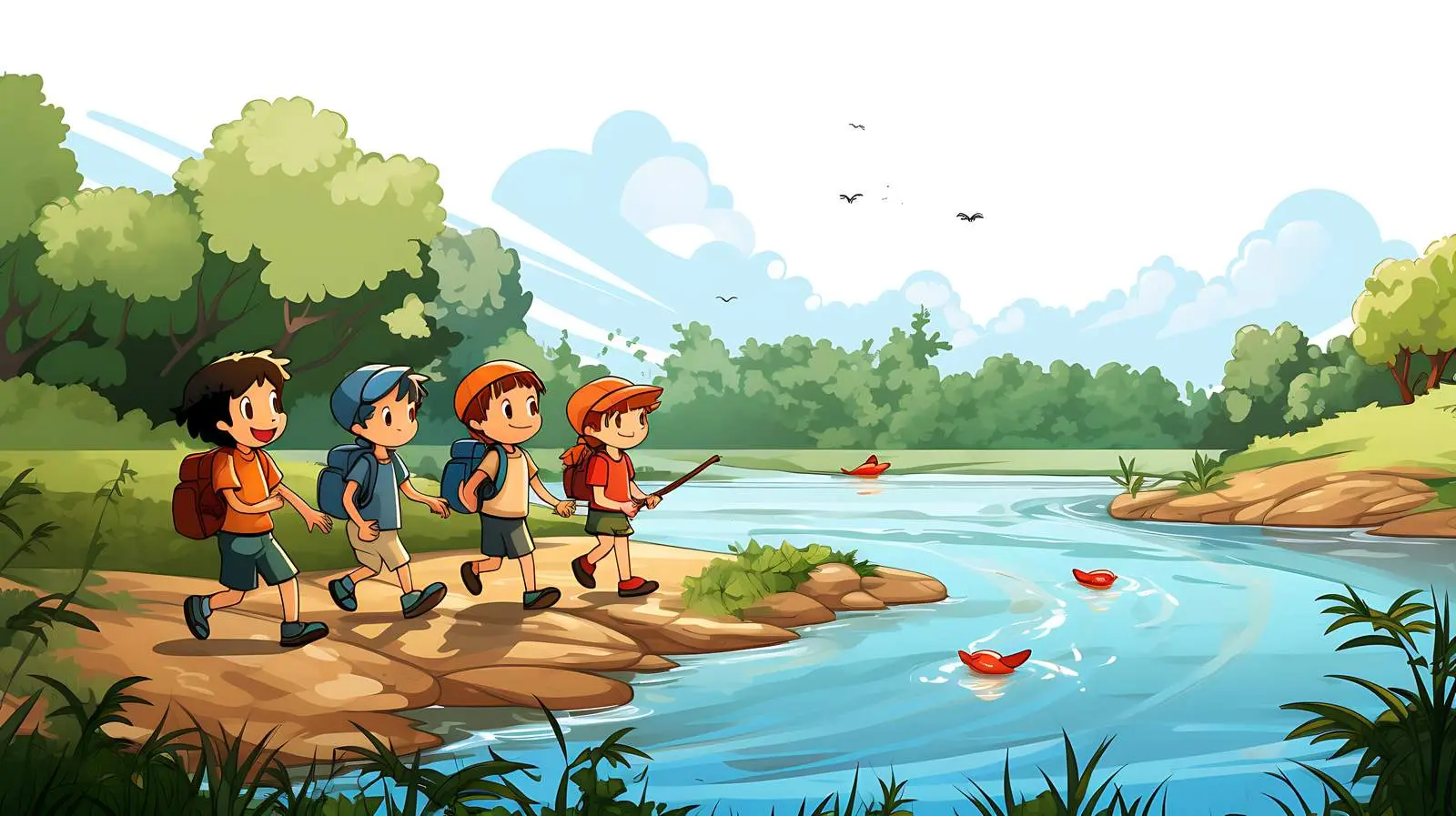 Kids Enjoying Nature by the River — free download from Dotvec