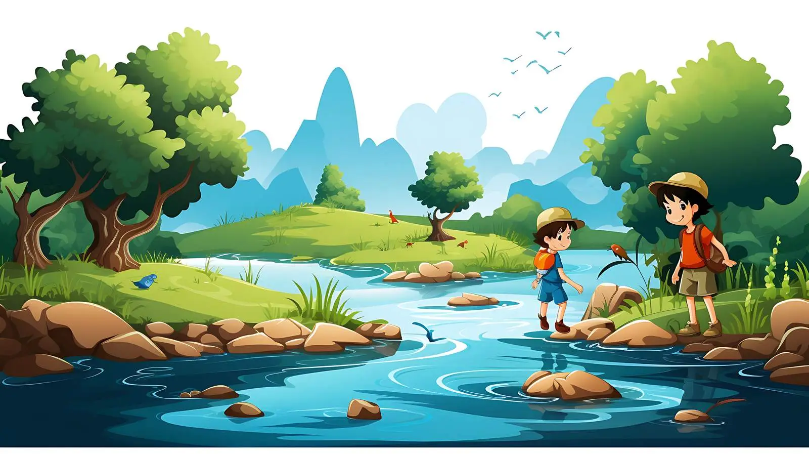 Scenic River Kids Nature Illustration — free download from Dotvec