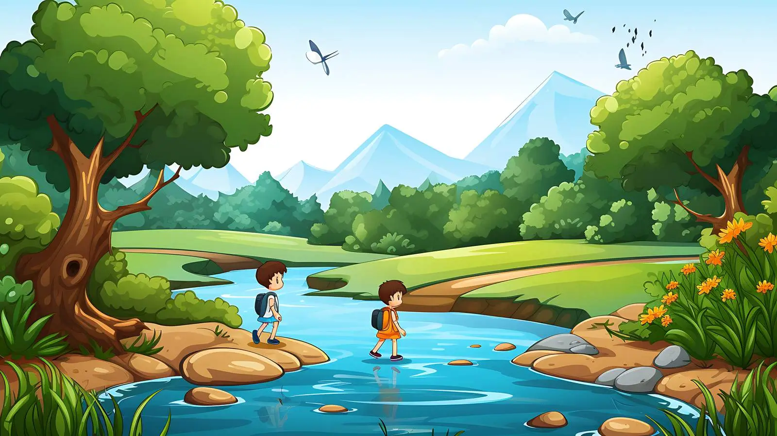 Serene River and Kids in Nature — free download from Dotvec