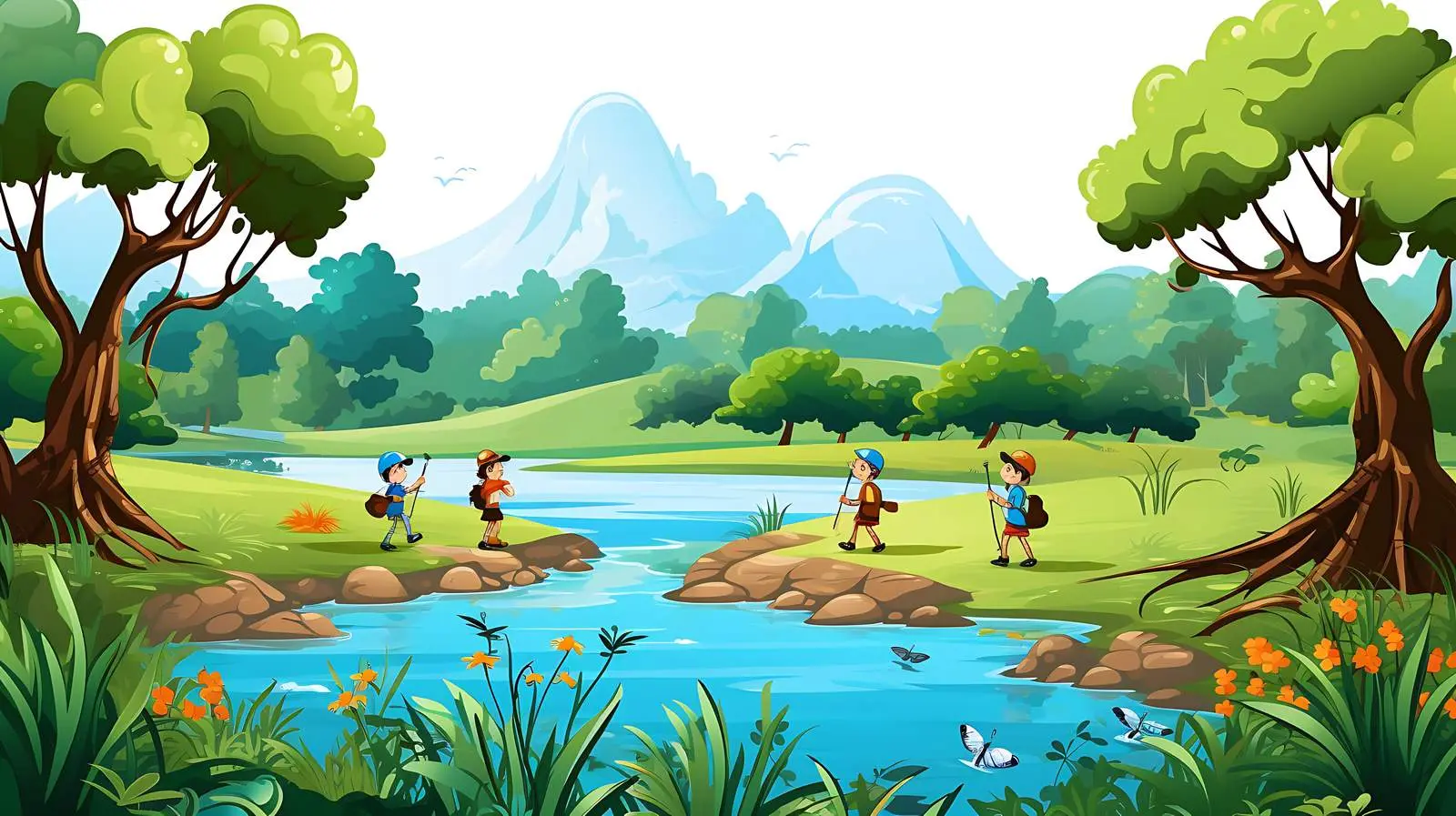 Captivating River and Kids in Nature — free download from Dotvec