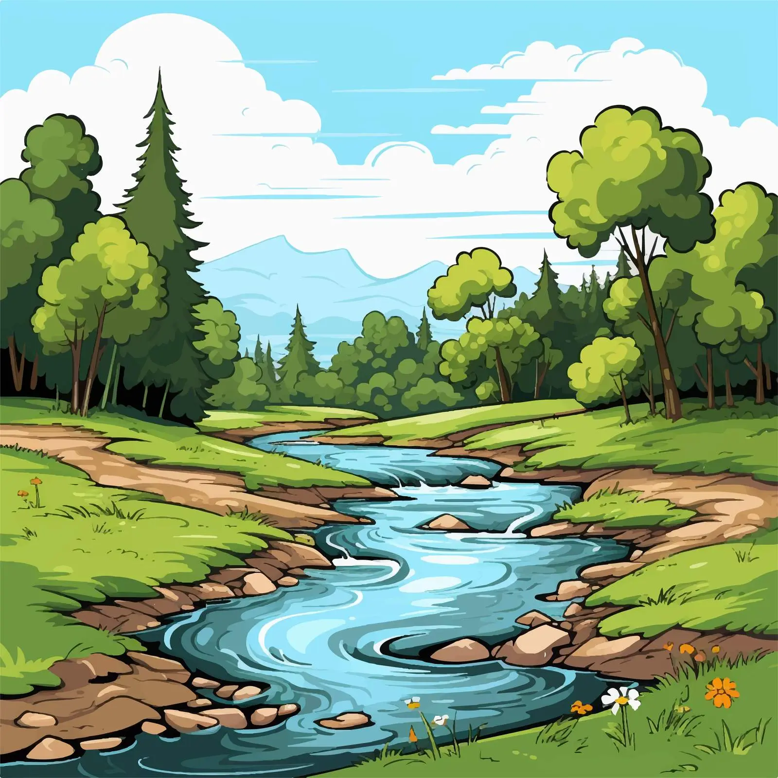 River Landscape in Forest Vector Illustration — free download from Dotvec