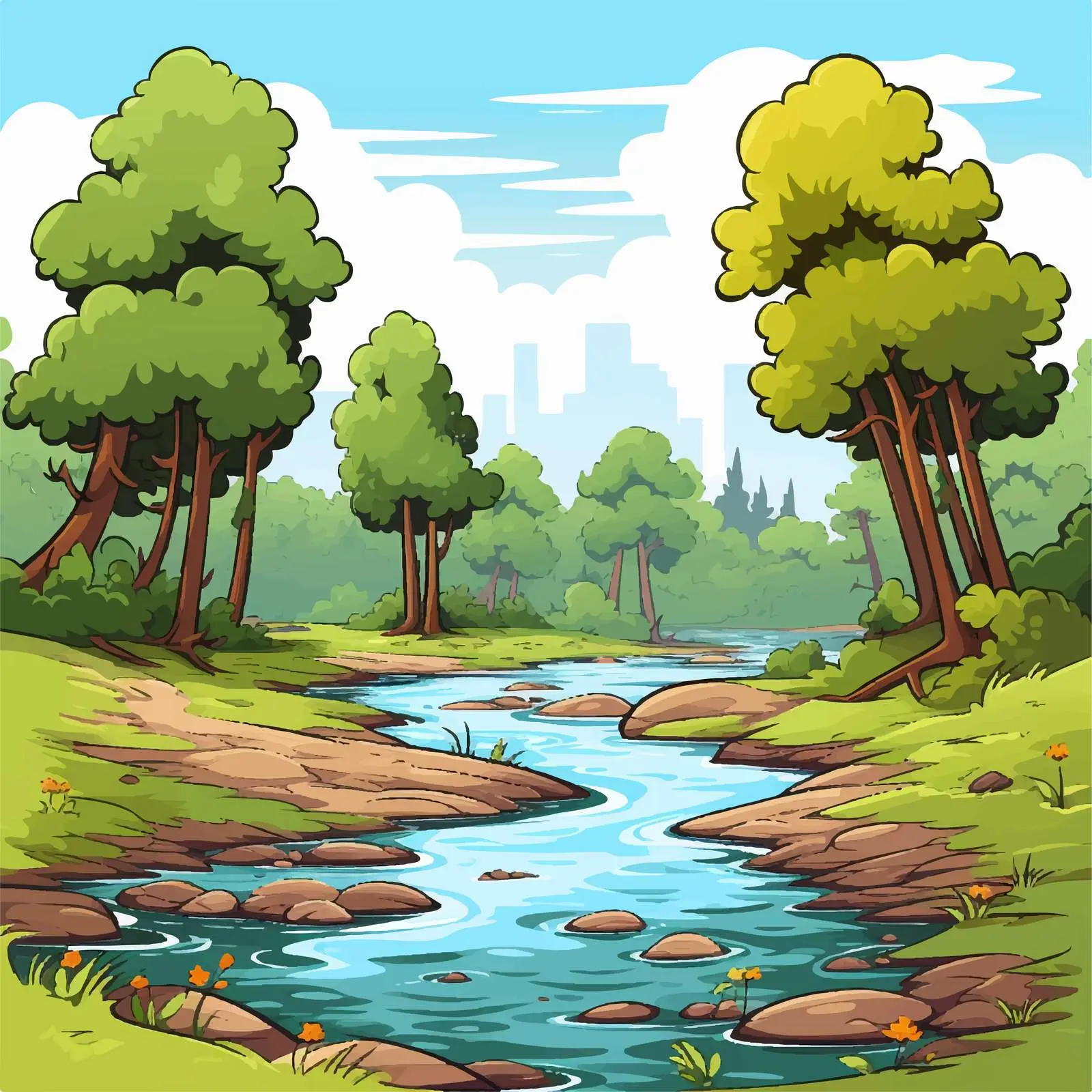 River Illustration in a Forest Setting — free download from Dotvec