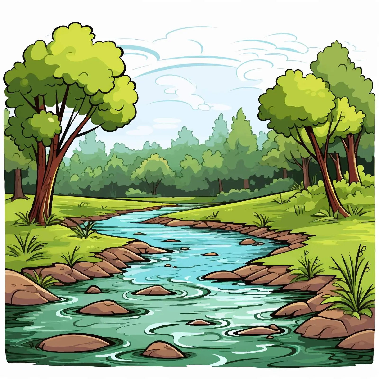 River Illustration in Forest Vector Art — free download from Dotvec