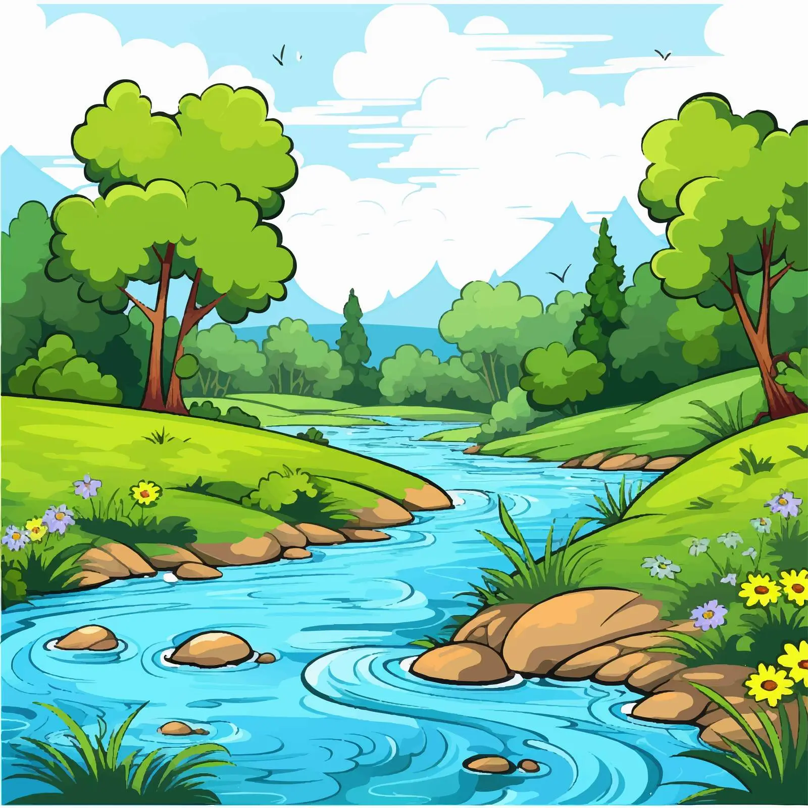 Beautiful River Illustration in Nature — free download from Dotvec