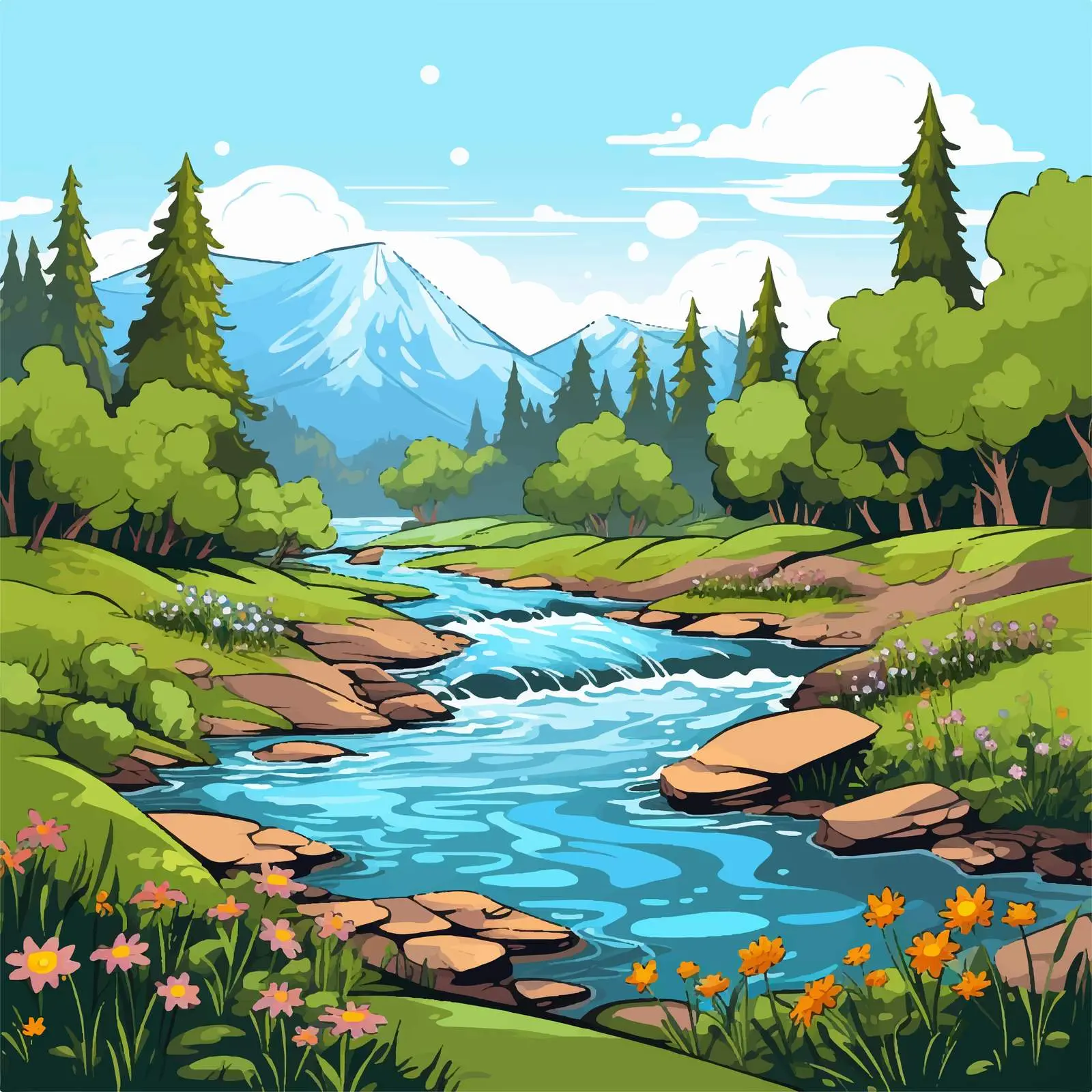 Beautiful River Illustration in Nature — free download from Dotvec