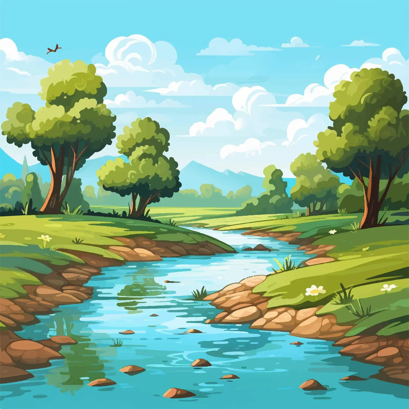 River Illustration in Beautiful Nature Scene — free download from Dotvec