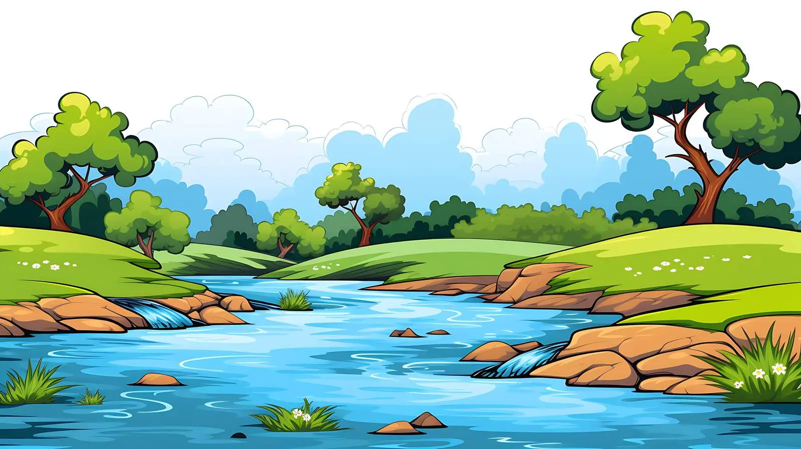 River Scene Cartoon Vector Illustration — free download from Dotvec