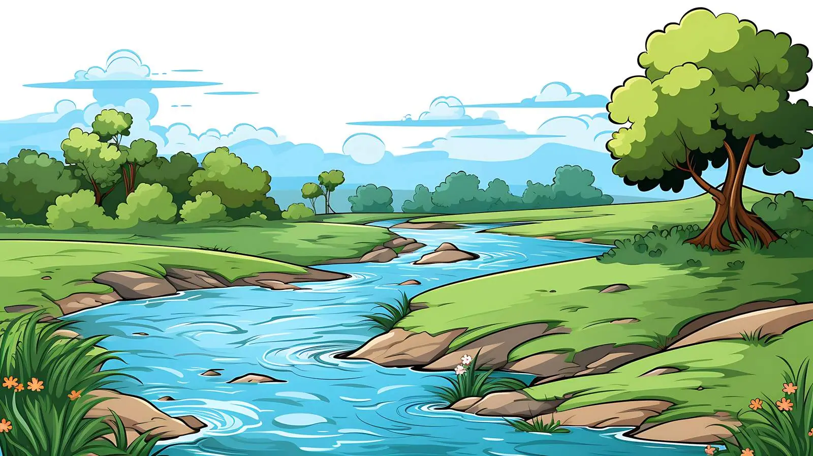 River Scene Vector Cartoon Illustration — free download from Dotvec