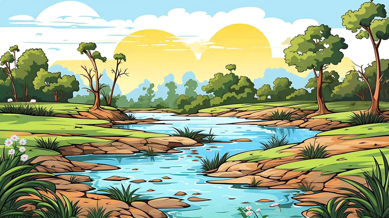 River Scene Cartoon Vector Illustration — free download from Dotvec