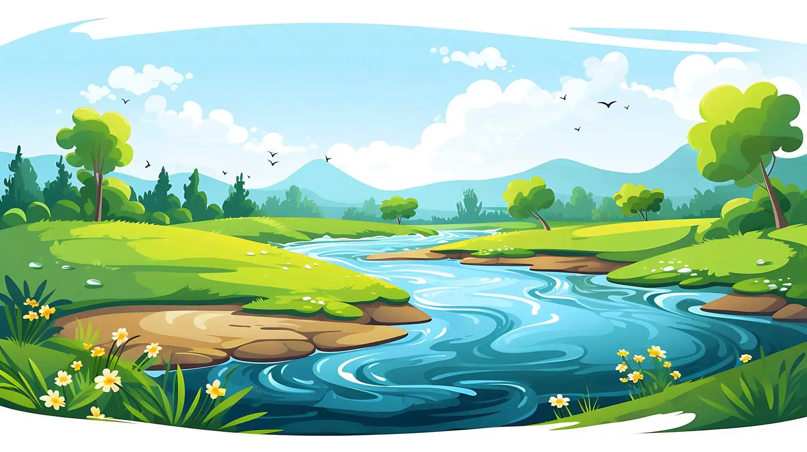 River Scene Cartoon Vector Illustration — free download from Dotvec