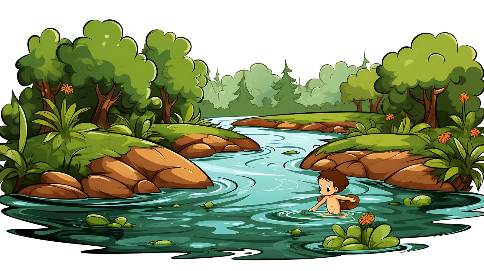 River Kid Swimming Illustration — free download from Dotvec