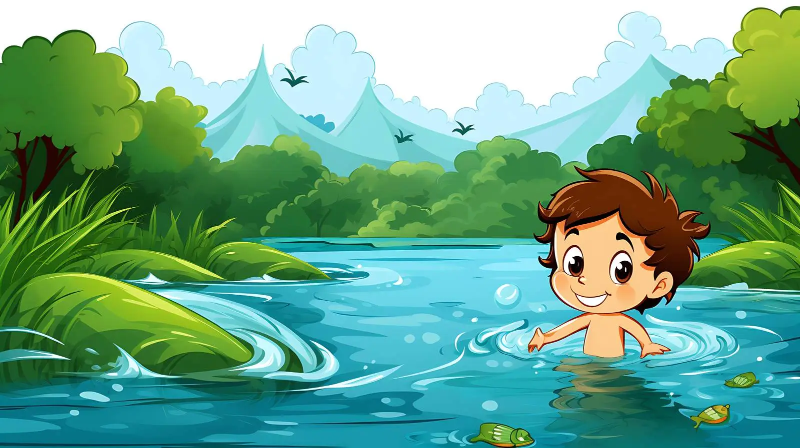 River Kid Swimming Illustration — free download from Dotvec