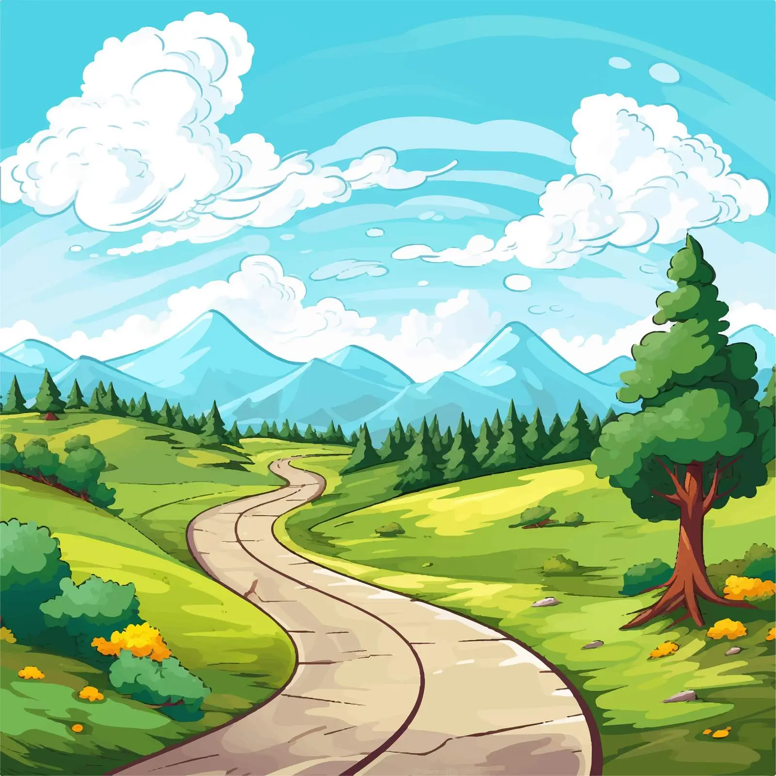 Beautiful Landscape with Road Vector Illustration — free download from Dotvec