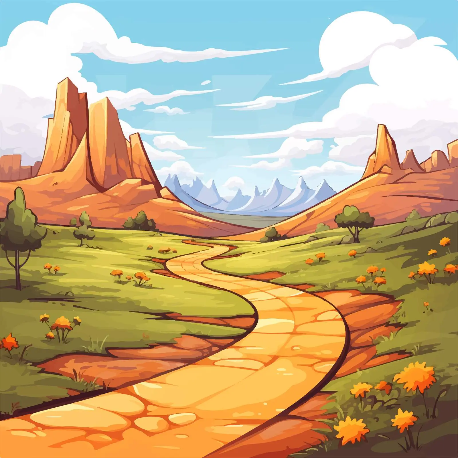 Road Journey through a Scenic Landscape Vector — free download from Dotvec
