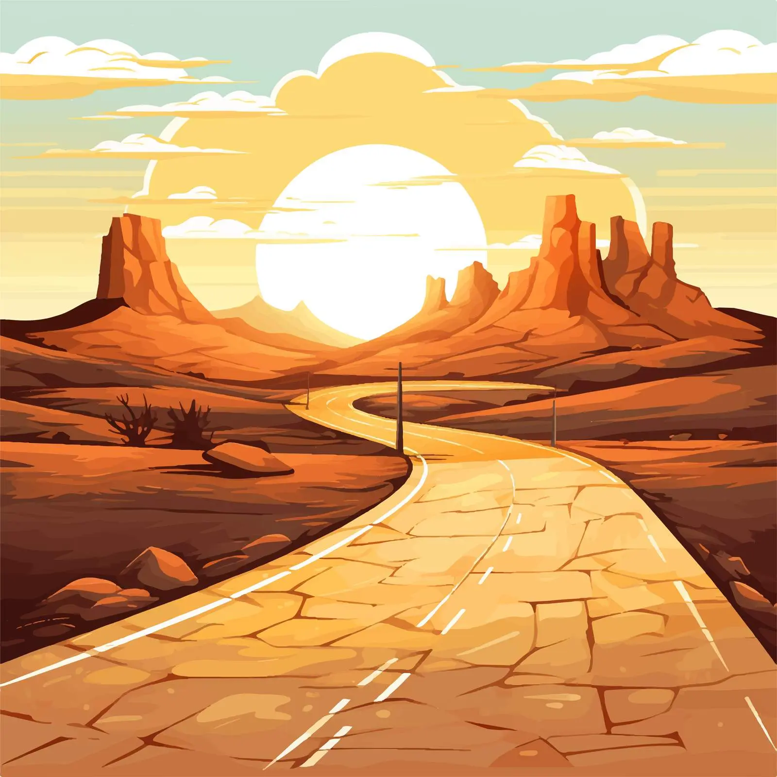 Scenic Road through Beautiful Landscape Vector — free download from Dotvec
