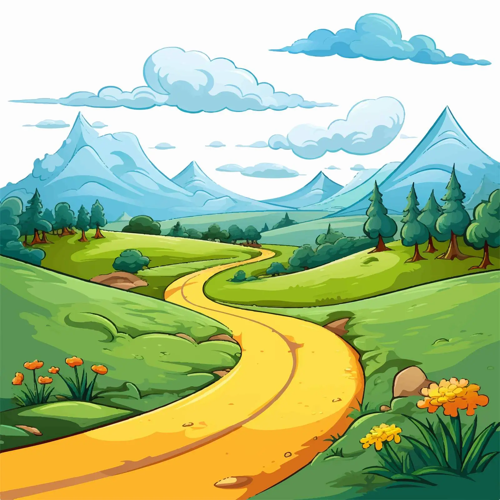 Road Illustration on Hill with White Background — free download from Dotvec