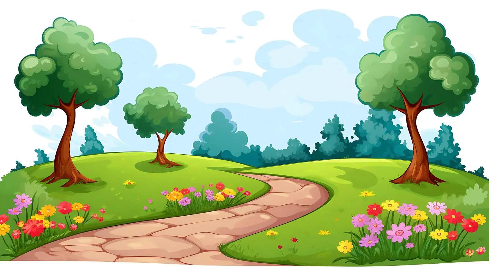 Scenic Hillside Road with Flowers Illustration — free download from Dotvec