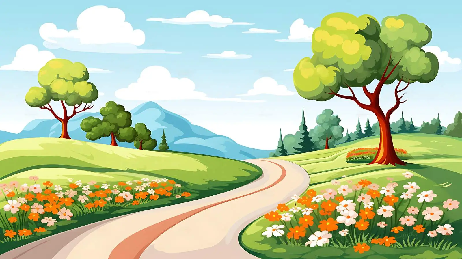 Scenic Hillside Road Illustration — free download from Dotvec