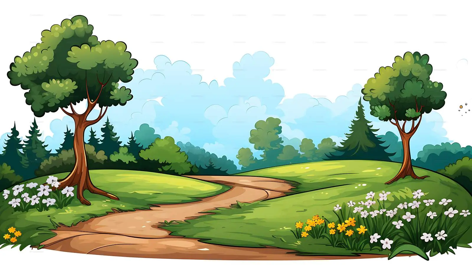 Serene Hillside Road with Flowers Illustration — free download from Dotvec