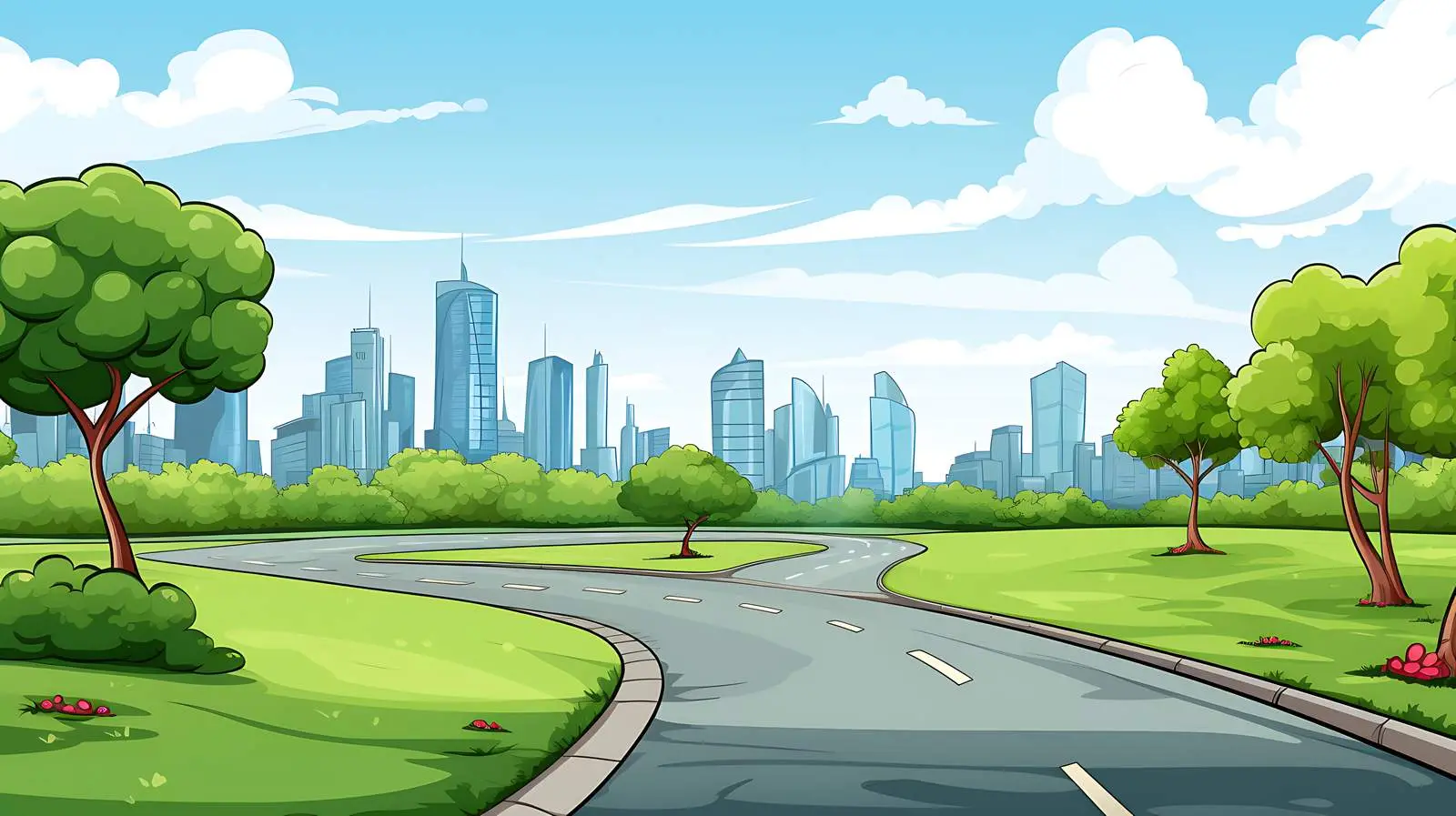 Urban Road Cityscape Vector Illustration — free download from Dotvec