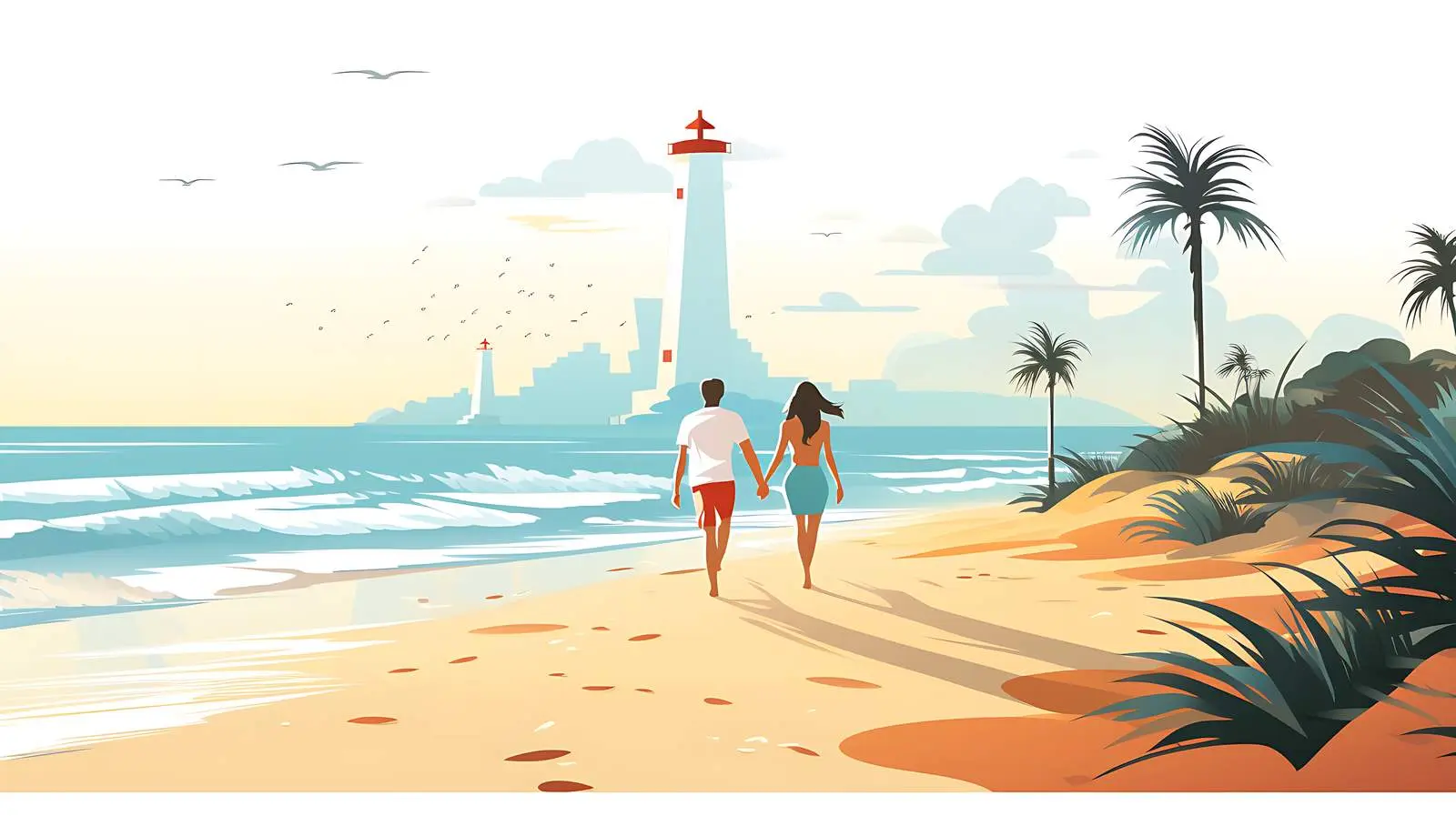 Romantic Beach Stroll Illustration — free download from Dotvec