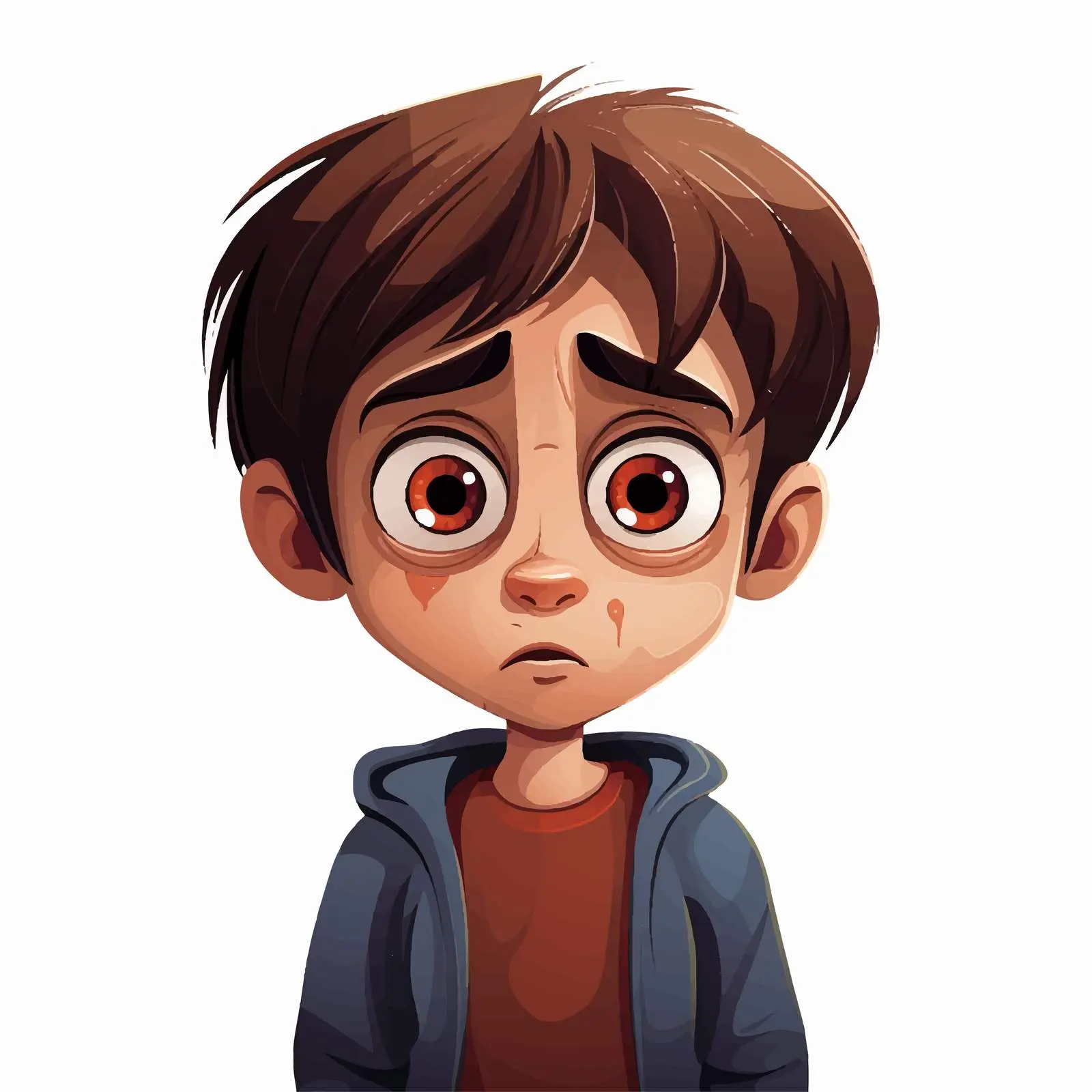 Sad Cartoon Boy with Big Eyes Illustration — free download from Dotvec