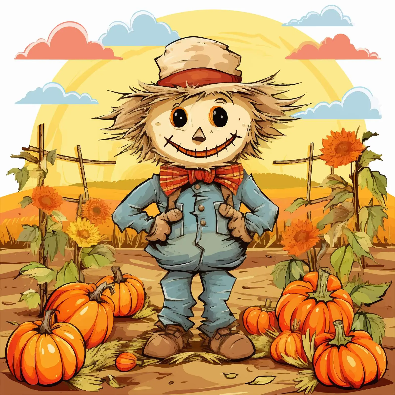 Scarecrow in Vegetable Patch Vector Illustration — free download from Dotvec