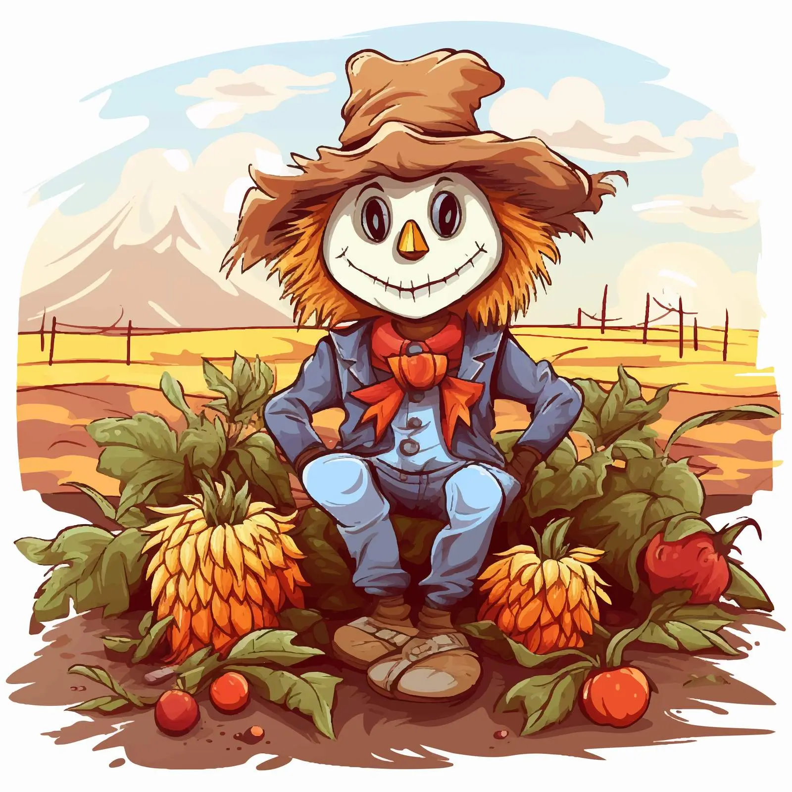 Scarecrow in Vegetable Patch Vector Illustration — free download from Dotvec
