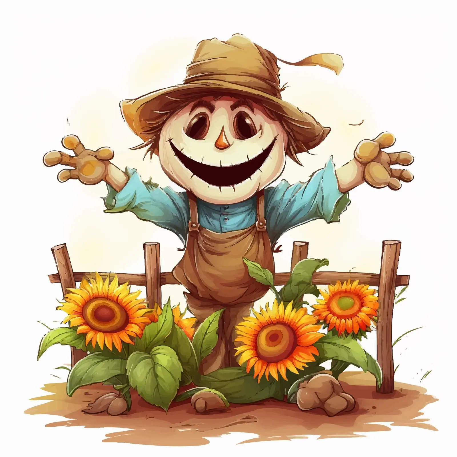 Scarecrow in Vegetable Patch Vector Illustration — free download from Dotvec