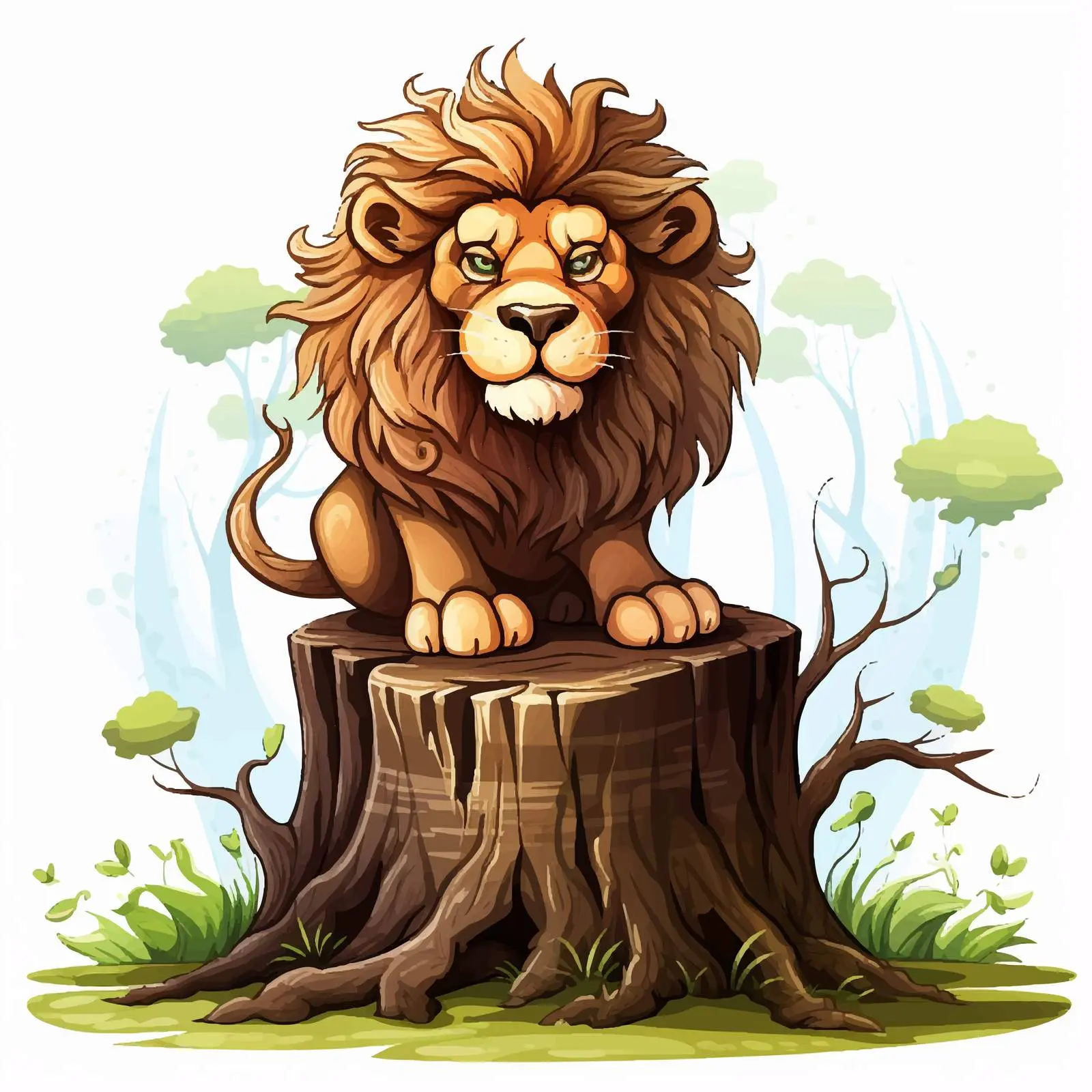 Scary Lion Illustration in Forest Setting — free download from Dotvec