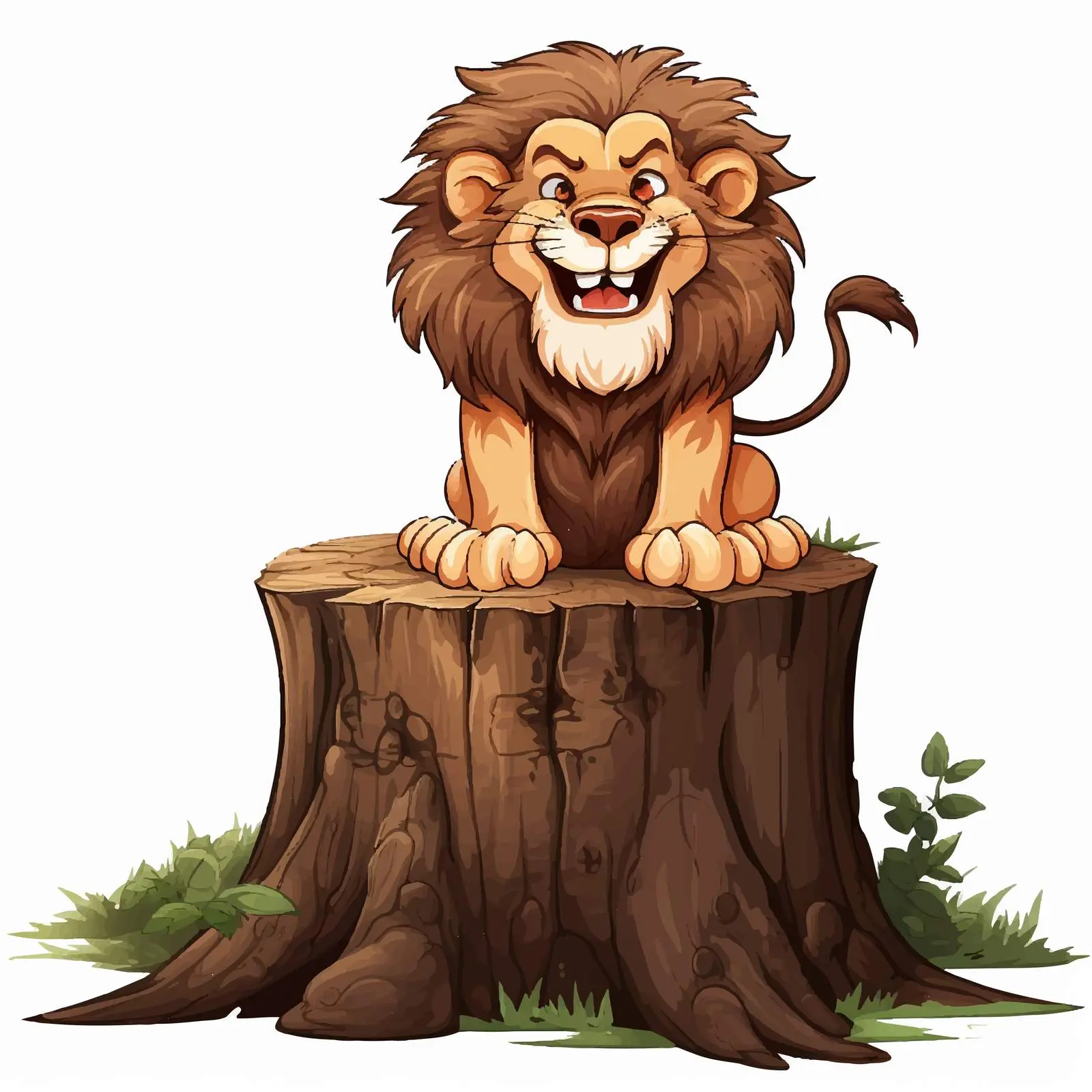 Scary Lion Illustration Above Forest Stump – free fierce image from Dotvec
