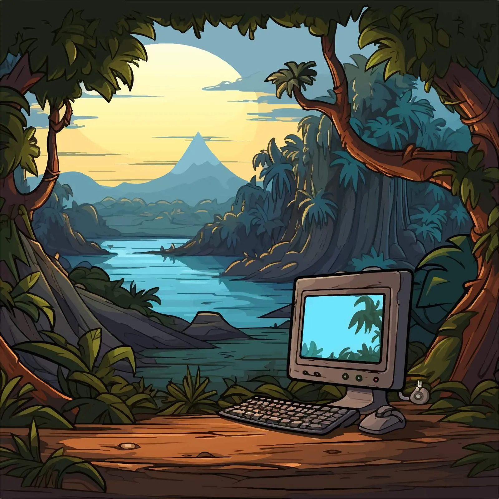Computer Game Scene Vector Art – free gaming illustration image from Dotvec