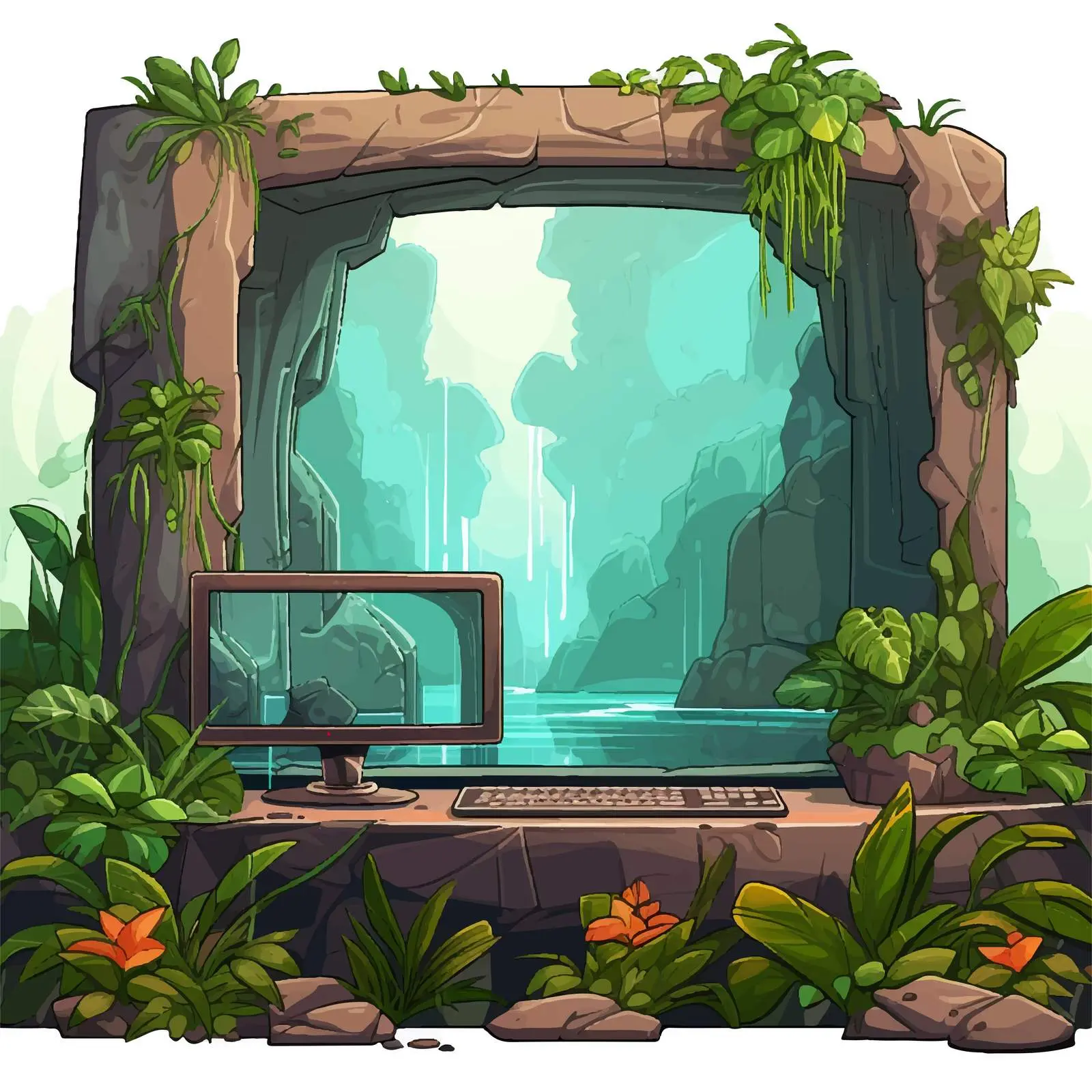 Vector Illustration of Computer Game Scene — free download from Dotvec