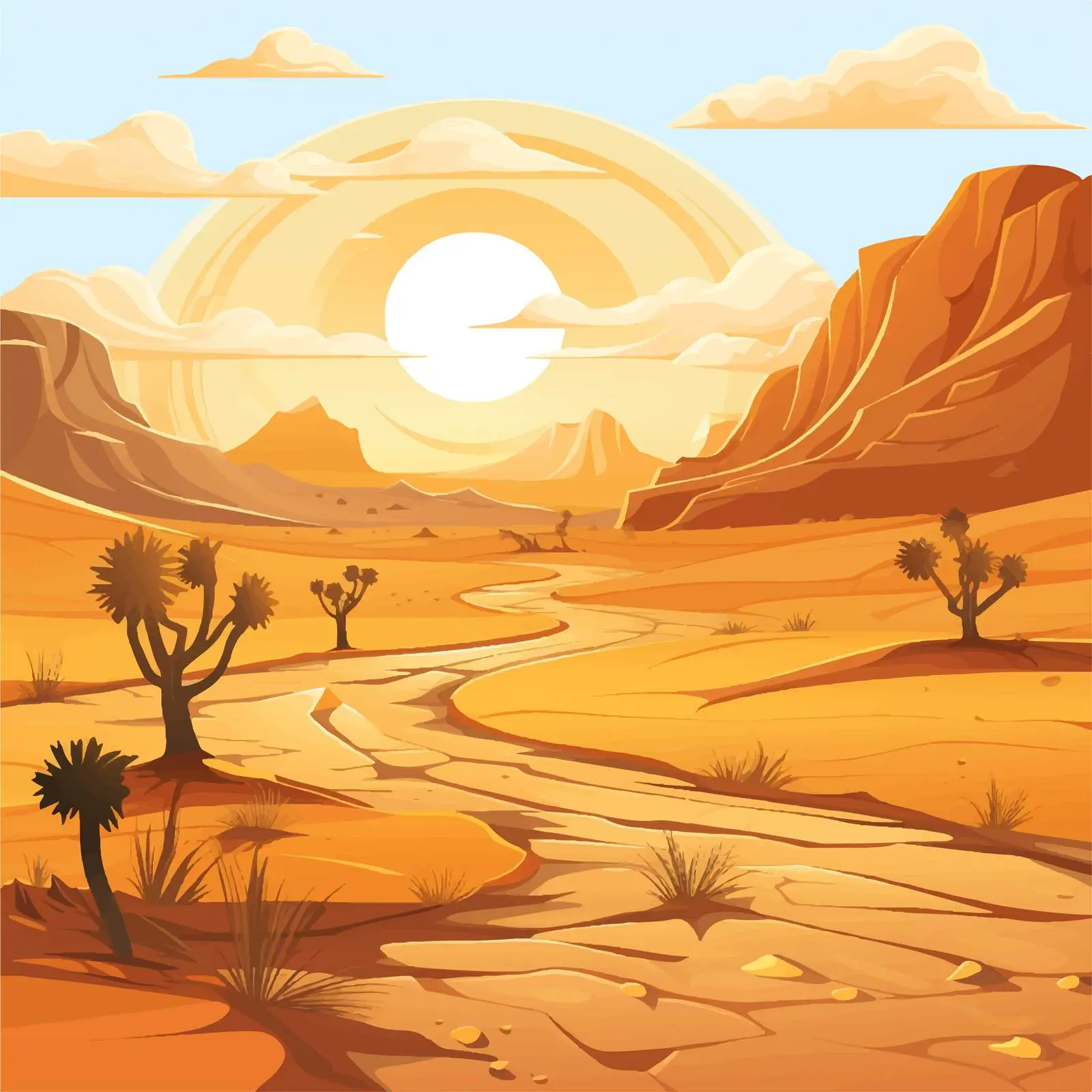 Cartoon Desert Scene Vector Illustration — free download from Dotvec