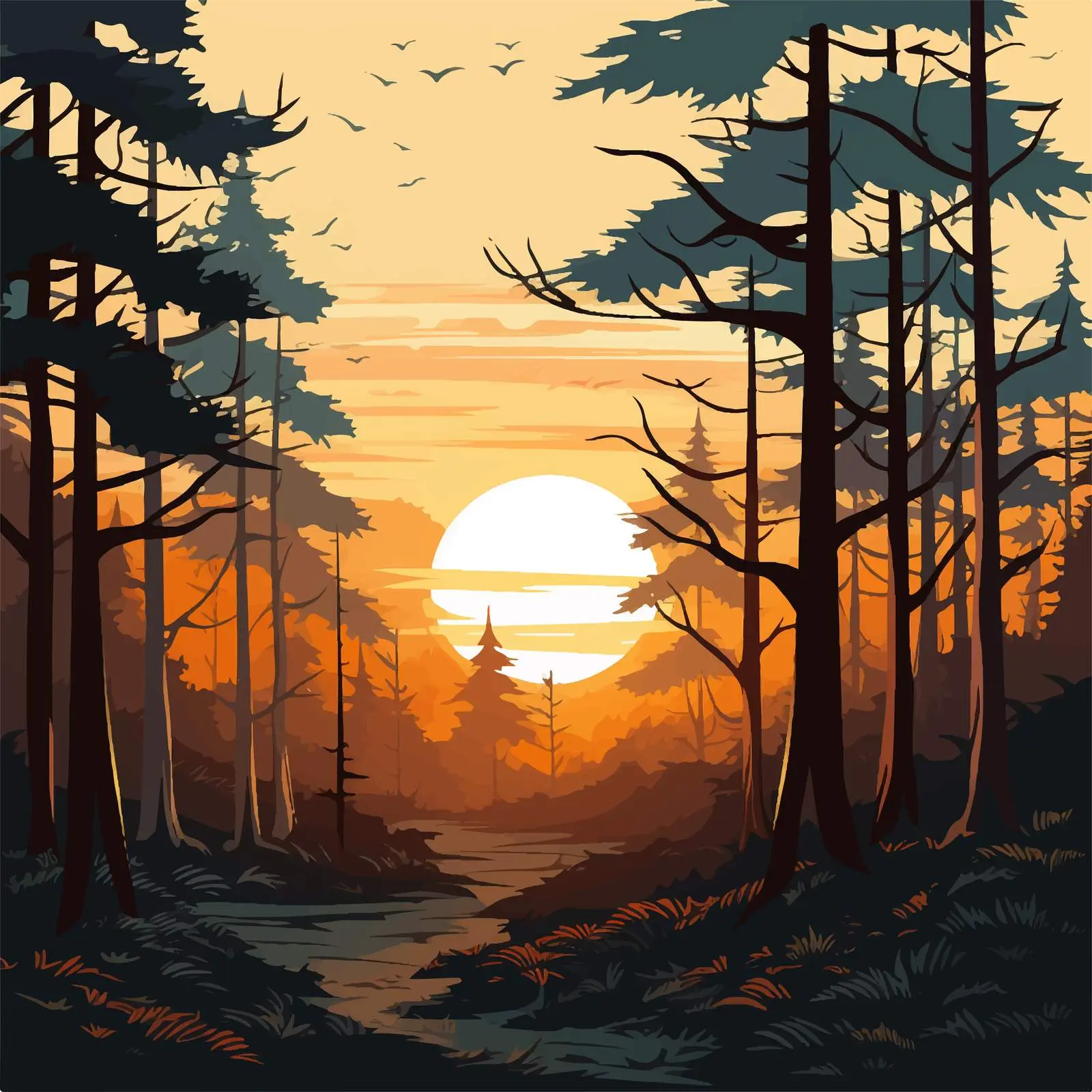 Forest Sunset Vector Illustration — free download from Dotvec