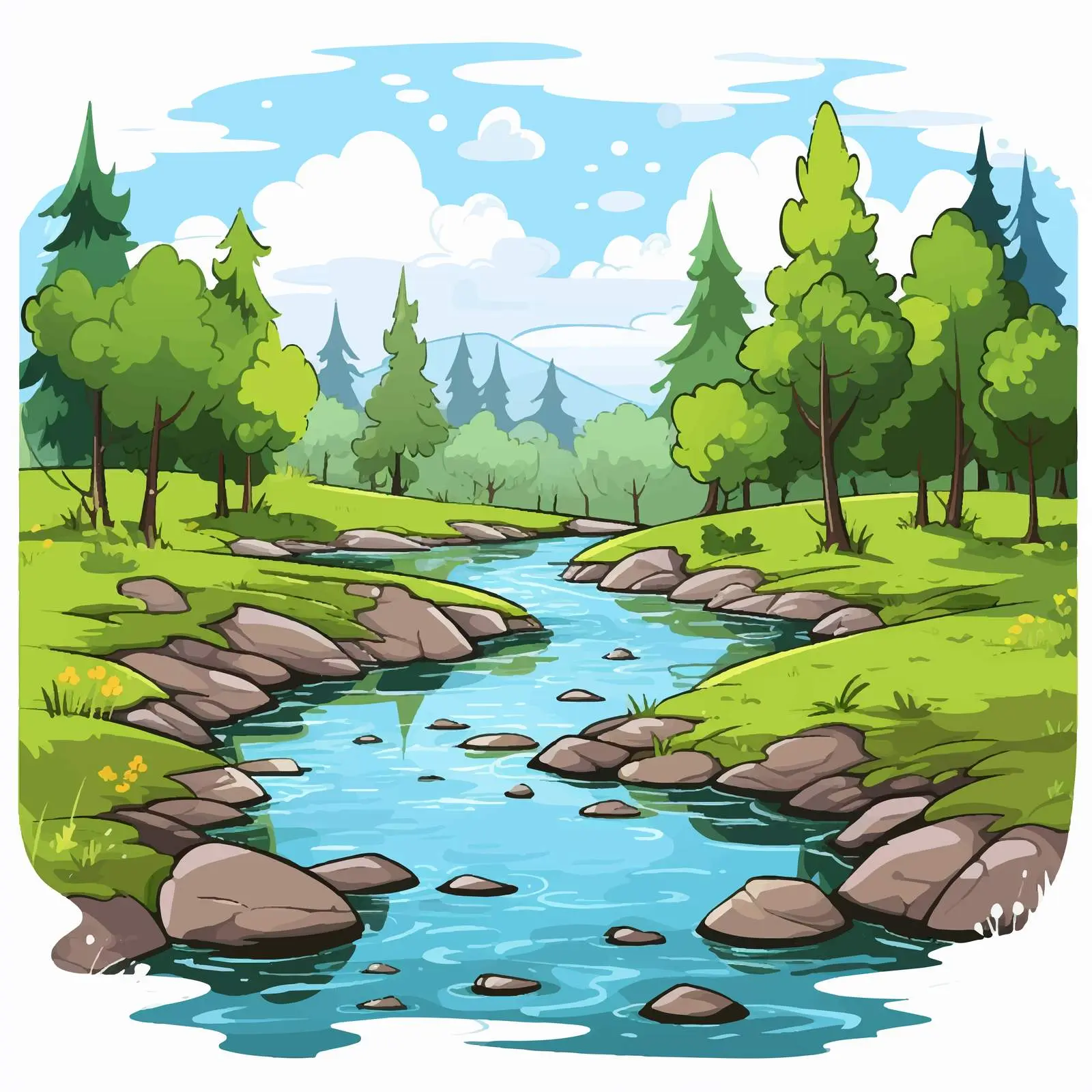 Cartoon Illustration of a Stream Scene — free download from Dotvec