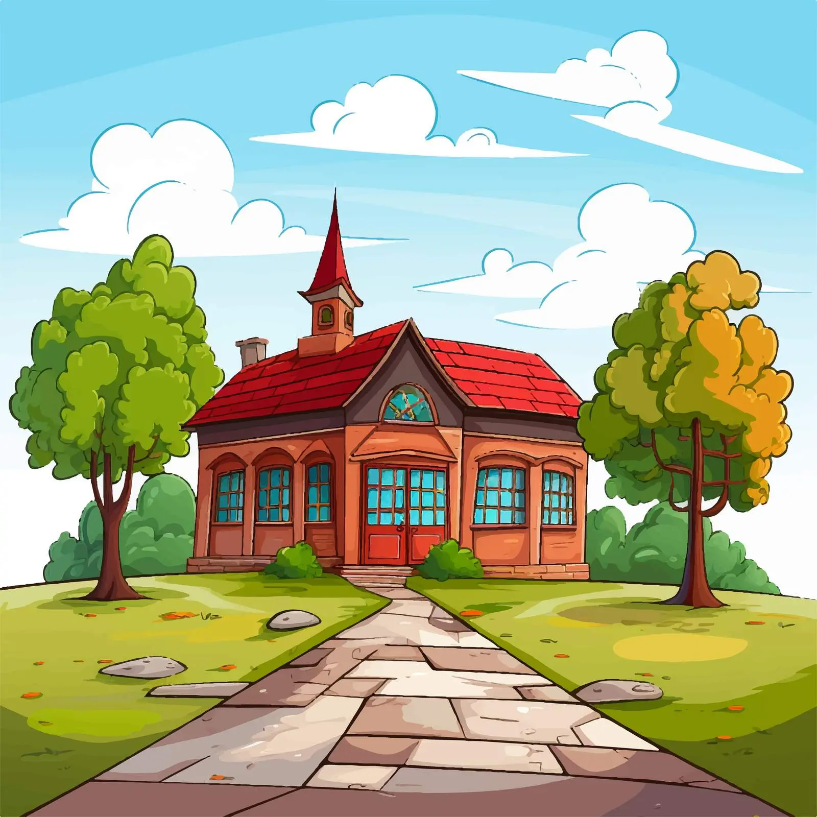 School Building Surrounded by Beautiful Nature – free educational environment image from Dotvec