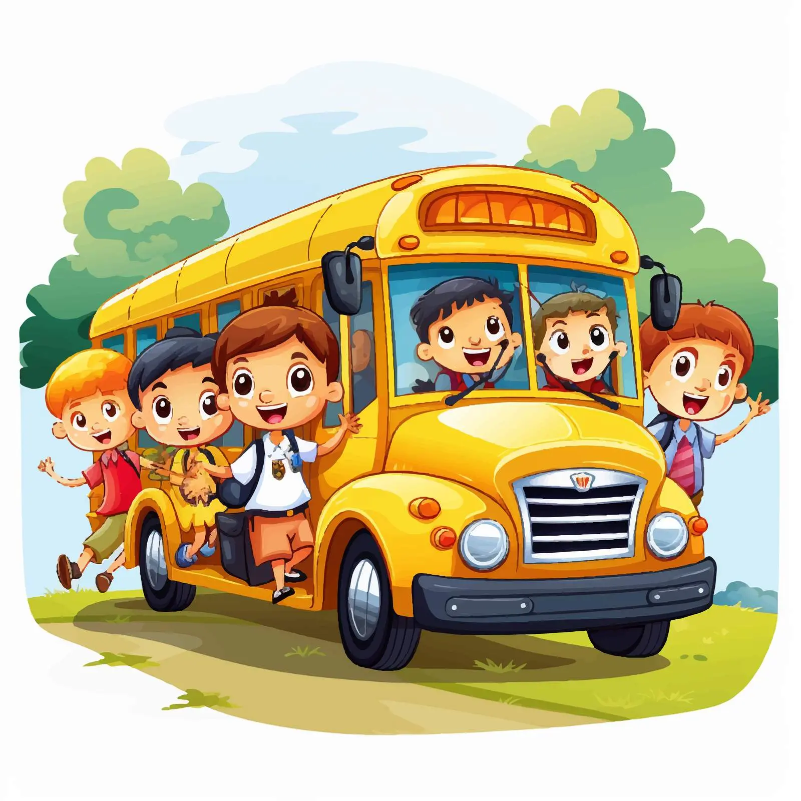 School Bus with Kids Vector Illustration — free download from Dotvec