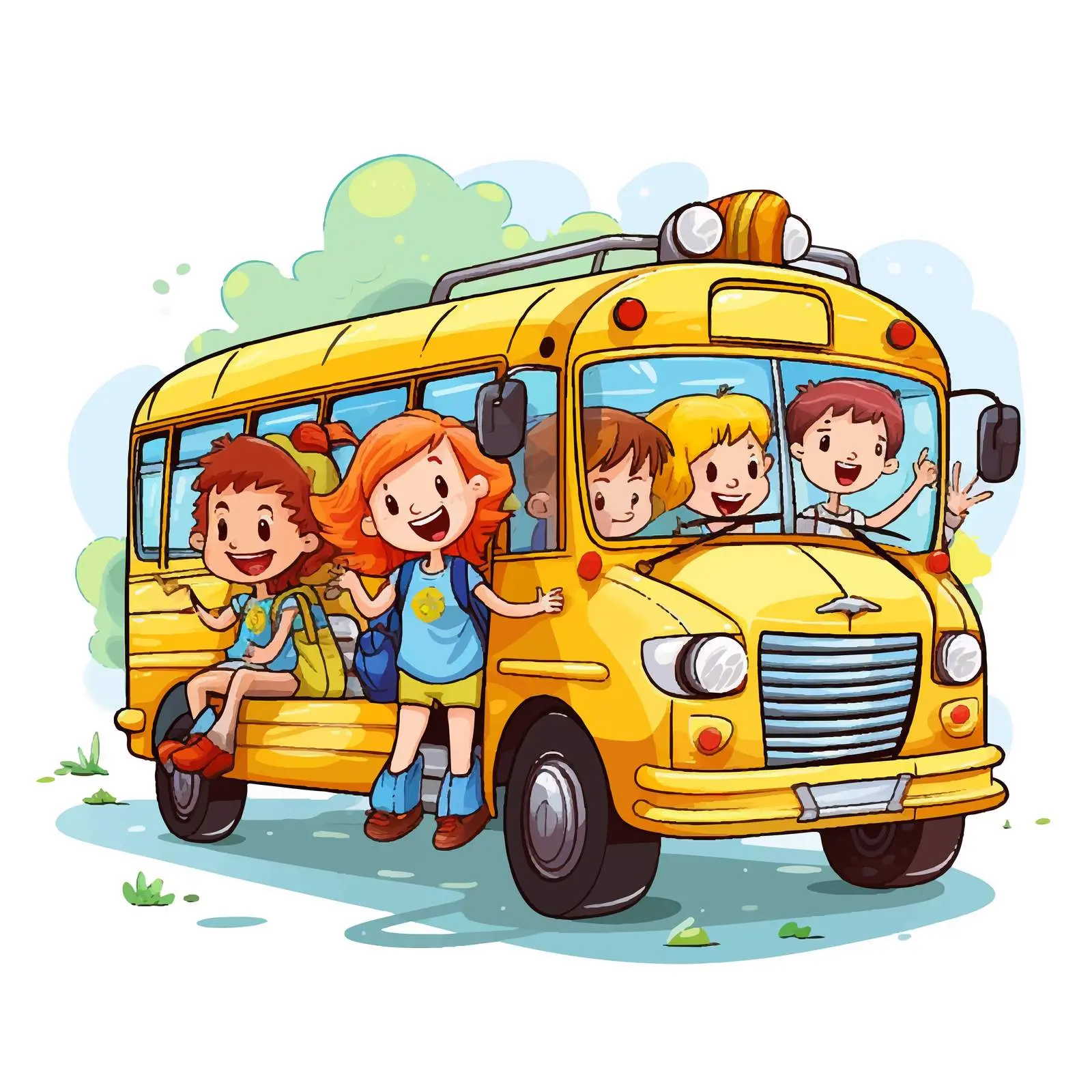 School Bus Illustration with Kids on White Background — free download from Dotvec