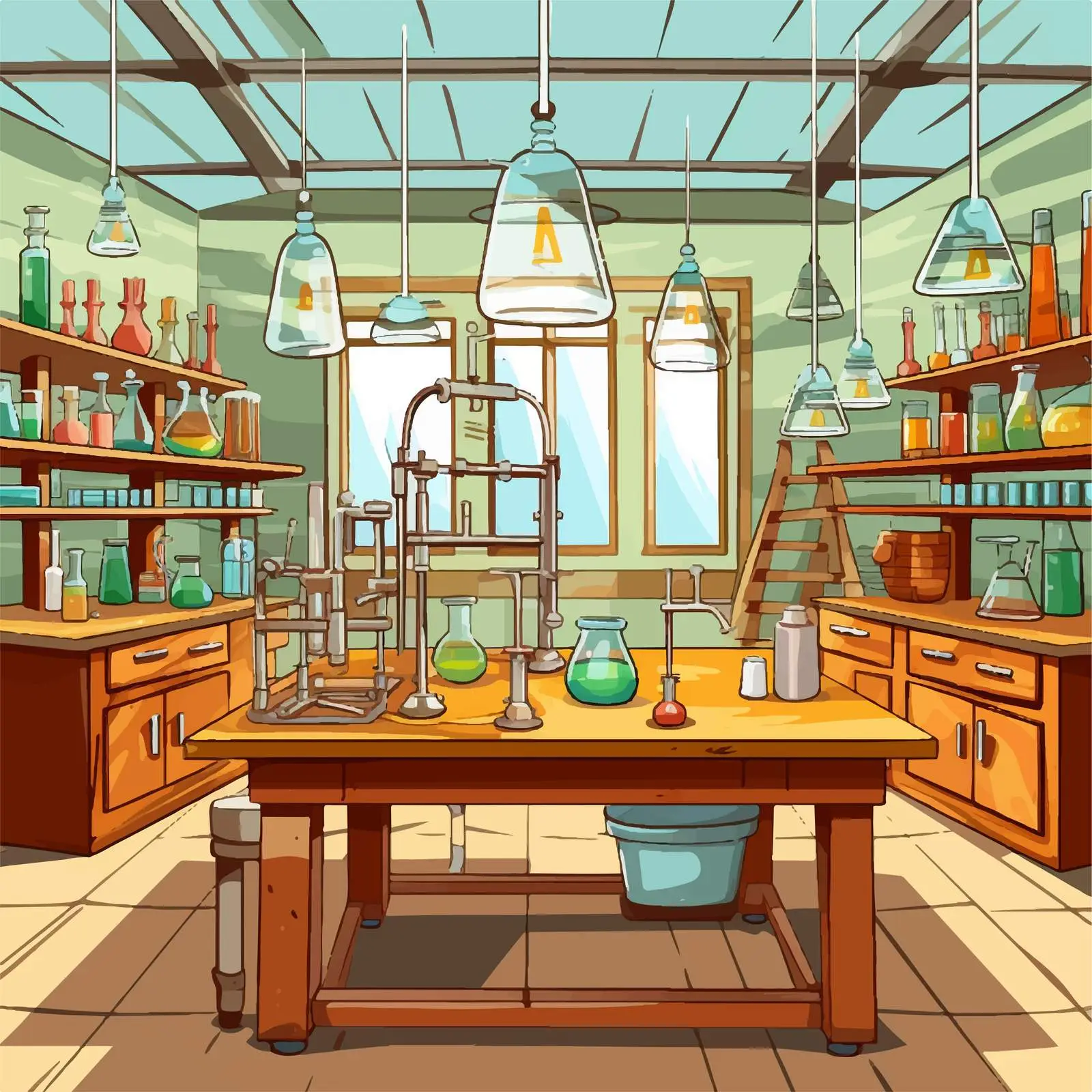 Cartoon Illustration of a Science Laboratory – free science tools image from Dotvec