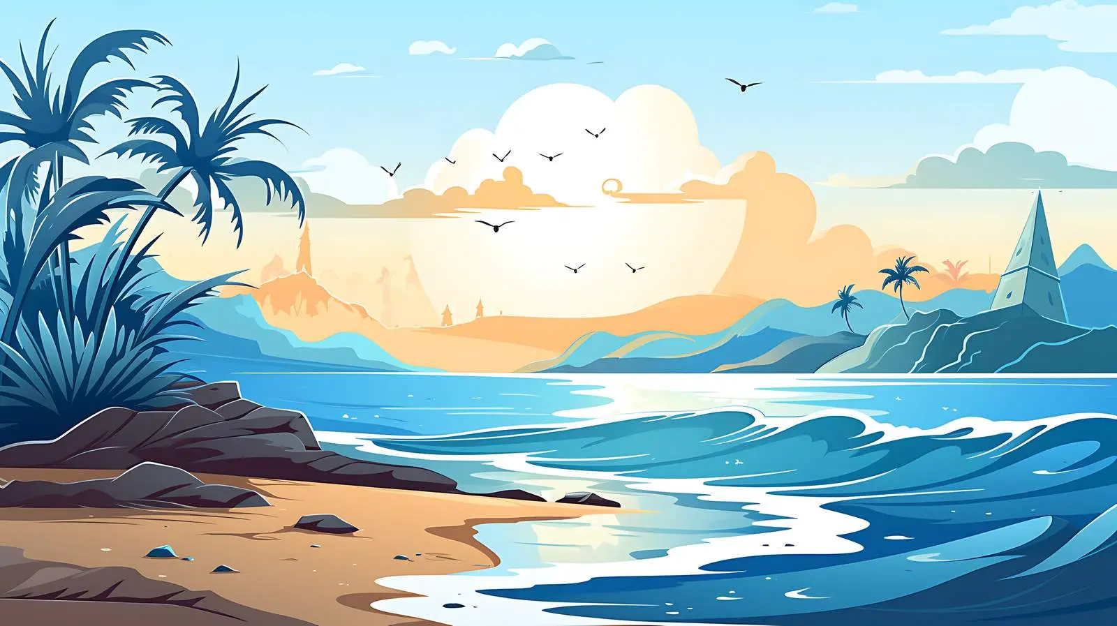 Sea Scenery Vector Illustration — free download from Dotvec