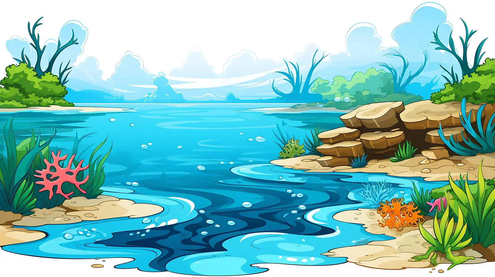 Seaside Cartoon Vector Illustration — free download from Dotvec